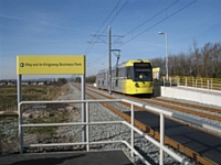 Tram 3006 arrives at Kingsway Business Park from Rochdale en route to St Werburgh's Road in Chorlton on 28/02/13. Photo T Young
